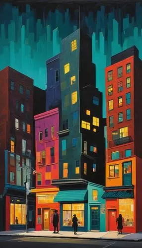 colorful city,cityscapes,city scape,night scene,cityscape,city lights,citylights,soho,harlem,wnyc,city corner,city at night,tribeca,city blocks,urban landscape,city buildings,evening city,gallerist,jasinski,street lights,Art,Artistic Painting,Artistic Painting 25