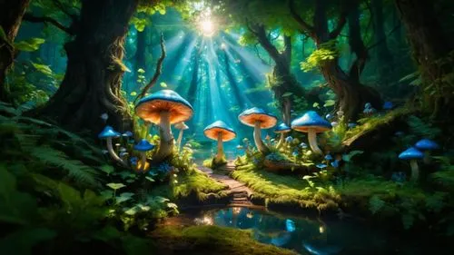 fairy forest,mushroom landscape,fairy world,fairy village,enchanted forest,mushroom island