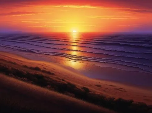 coast sunset,dune sea,sunrise beach,sunrise,dune landscape,seascape,sunset beach,sunset,beach landscape,sand coast,dawn,sun and sea,unset,sunburst background,sand dune,sunrises,setting sun,digital painting,wavelength,sunset glow,Illustration,Realistic Fantasy,Realistic Fantasy 25