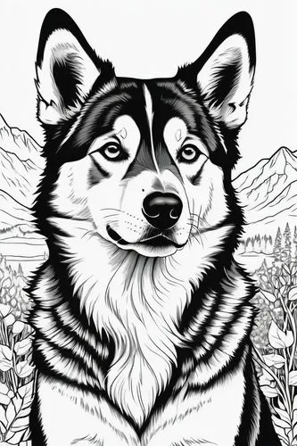 dog illustration,dog line art,balto,huskic,malamute,inu,Illustration,Black and White,Black and White 19