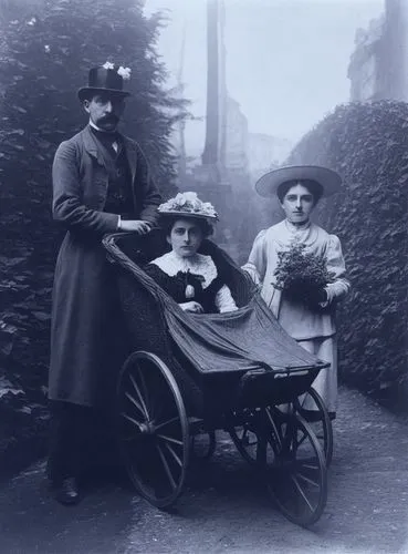 edwardians,dolls pram,charabanc,edwardian,parents with children,drimnagh,mother with children,baby mobile,pushchair,pictorialist,charlotte cushman,chauffeur car,autochrome,mother and grandparents,woma