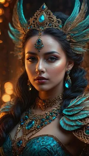 warrior woman,garuda,asian costume,headdress,oriental princess,cleopatra,fantasy woman,female warrior,indian woman,fantasy portrait,indian headdress,headpiece,blue enchantress,indian bride,fantasy art,priestess,jaya,mystical portrait of a girl,indonesian women,the enchantress