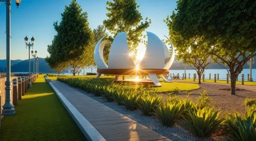 an image of a sun that is setting on the beach,k13 submarine memorial park,opatija,3d rendering,mudanya,luino,esplanades,Photography,General,Realistic