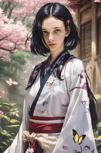 geisha,hakama,geisha girl,hanfu,kunqu,seimei,shunju,kazumi,geiko,zhixue,jianghua,japanese sakura background,yukata,huanghua,tianxia,hisako,xiaojian,kimono,miko,hanbok,Digital Art,Classicism