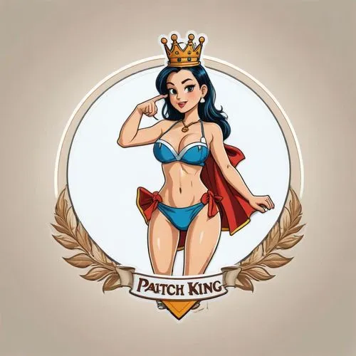 sexy bikini girl with big boobs advertising 'PATCH KING',a female figure wearing lingerie and wearing a crown,darna,archduchess,kr badge,wonderwoman,fairy tale icons,barda,monarchist,fc badge,prinzess