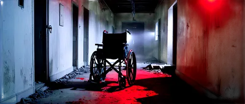 red bicycle,bicycle,alleycat,corridors,the morgue,creepy doorway,blind alley,alley,sanitorium,lorong,alleyway,corridor,wheelchair,dilapidation,hallway,sanitarium,bike,cyclery,abandoned room,urbex,Illustration,Realistic Fantasy,Realistic Fantasy 46