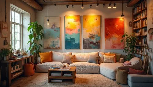 living room,livingroom,modern decor,interior decor,sitting room,apartment lounge,contemporary decor,home interior,loft,boho art,interior design,sofa set,furnishings,boho art style,interiors,bohemian art,coziness,shared apartment,decor,great room,Photography,General,Realistic