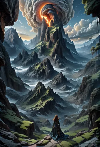 volcanic landscape,fantasy landscape,volcano,volcanos,volcanic field,stratovolcano,volcanism,krafla volcano,fire mountain,mushroom landscape,volcanoes,volcanic,the volcano,mountain world,cloud mountain,fantasy picture,fantasy art,jrr tolkien,nature's wrath,volcanic landform