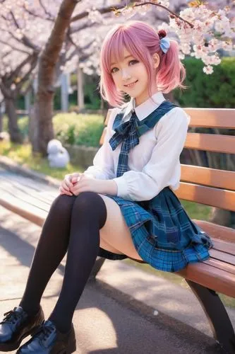 kofuku,sitting on a chair,sakura mochi,cinnamomi,japanese kawaii,chiaki,tokimeki,gyori,natsuki,saiki,anime japanese clothing,nanami,kawaii girl,akkarin,jiarui,toshiyori,harajuku,park bench,natsuko,cherry petals,Illustration,Japanese style,Japanese Style 18