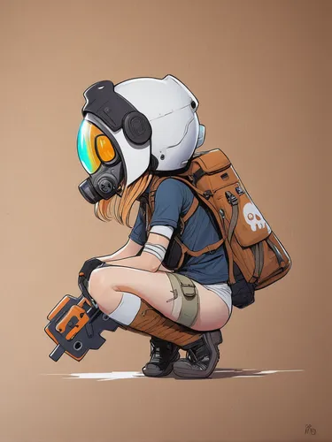 desenho de uma pessoa com mochila e skate, com estilo splatoon, Inspirado em Ashley Wood, design de personagens altamente detalhado, design de personagens muito estilizado, estilo de madeira ashley, d