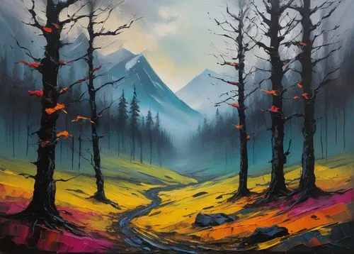 forest landscape,autumn mountains,fall landscape,larch forests,autumn landscape,mountain landscape,mountain scene,larch trees,landscape background,salt meadow landscape,forest background,autumn forest,mountain sunrise,fantasy landscape,forest fire,volcanic landscape,mushroom landscape,spruce forest,mountainous landscape,nature landscape,Art,Classical Oil Painting,Classical Oil Painting 38