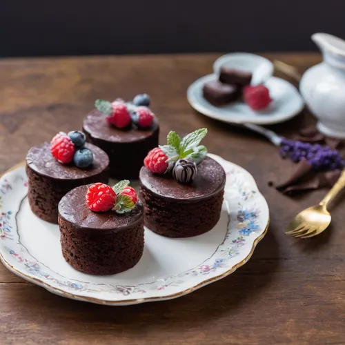 Delight your guests with adorable and decadent mini chocolate cakes at a birthday party.,mini chocolate cakes,chocolate tarts,flourless chocolate cake,raspberry cups,swede cakes,plum cake,chocolate mu