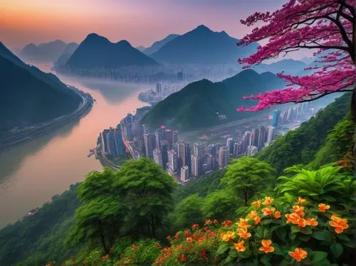 guilin,yangshao,chongqing,shaoming,huangshan mountains,yangling,huangshan,mountainous landscape,beautiful landscape,yangtze,haicang,hushan,guizhou,mountain landscape,nature wallpaper,yangshuo,landscape background,nature landscape,huashan,the valley of flowers,Illustration,Abstract Fantasy,Abstract Fantasy 22