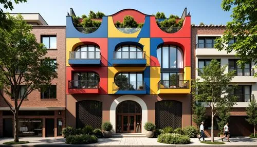 colorful facade,cubic house,multifamily,apartment building,facade painting,cube stilt houses,multistorey,apartment block,condominia,cube house,mondrian,facade panels,majadahonda,kifissia,cohousing,townhome,apartments,superblocks,apartment complex,mondriaan