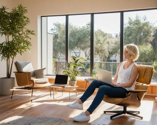 oticon,blonde woman reading a newspaper,telecommuting,modern office,remote work,mid century modern,modern decor,home office,sunroom,ekornes,steelcase,telecommute,home interior,work at home,contemporary decor,smartsuite,apartment lounge,telecommuter,blonde sits and reads the newspaper,the living room of a photographer,Photography,Black and white photography,Black and White Photography 03