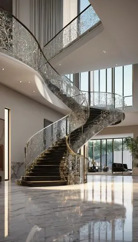 luxury home interior,water stairs,staircase,winding staircase,3d rendering,outside staircase,staircases,luxury home,balustrades,stone stairs,interior modern design,spiral staircase,circular staircase,stairs,escaleras,balustrade,glass wall,foyer,stair,steel stairs,Illustration,Abstract Fantasy,Abstract Fantasy 15