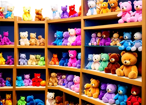 Toy shop, colorful toys, shelves stacked high, teddy bears, dolls, action figures, building blocks, balls, puzzles, stuffed animals, bright lighting, warm atmosphere, cozy interior, wooden shelves, gl