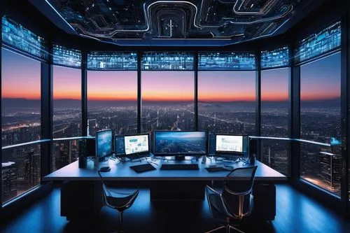 computer room,pc tower,modern office,sky apartment,skyloft,the server room,skyscraper,fractal design,spaceship interior,cyberview,oculus,computer workstation,ufo interior,skyscraping,o2 tower,skydeck,skyview,sky city tower view,above the city,boardroom,Photography,Documentary Photography,Documentary Photography 05