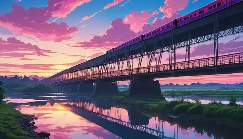 sky train,japan landscape,kyoto,shinkansen,skytrain,beautiful japan,llenn,hokkaido,japan,tgv,railroad bridge,pink dawn,aso kumamoto sunrise,tokyo,scenic bridge,train,bridge,pink-purple,train ride,芦ﾉ湖,Photography,General,Realistic