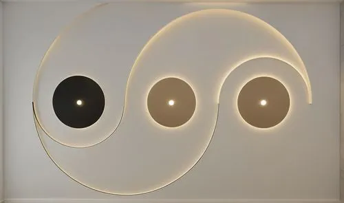 Gypsum decoration in the ceiling of a room with hidden LED lighting,there is a white room with round light fixtures,foscarini,wall light,wall lamp,eero,orby,pistoletto,Photography,General,Realistic