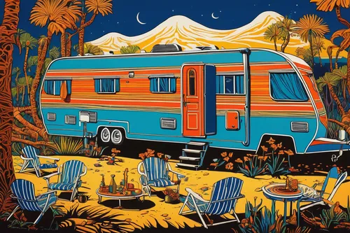 Caravan paradise II (in private collection),travel trailer poster,autumn camper,campervan,camping car,camping bus,campground,motorhomes,travel trailer,camper,motorhome,camper van,recreational vehicle,