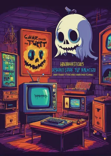 c64,retro halloween,computer games,computer game,neon ghosts,game room,vintage skeleton,snes,calaverita sugar,cyber,retro background,halloween ghosts,halloween background,retro styled,super nintendo,gamecube,skeleltt,halloween wallpaper,calavera,casette,Unique,Pixel,Pixel 05