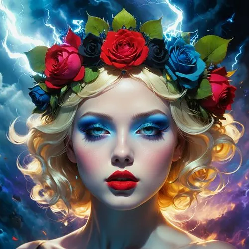 blue rose,blue enchantress,fantasy art,mystical portrait of a girl,fantasy portrait,blue moon rose,fantasy picture,fantasy woman,fairy queen,psychedelic art,photo manipulation,faery,the enchantress,psyche,photoshop manipulation,queen of the night,horoscope libra,neon makeup,medusa,faerie,Conceptual Art,Fantasy,Fantasy 07