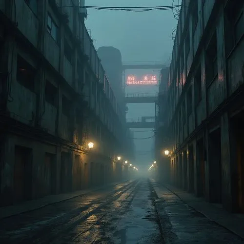 bladerunner,norilsk,scampia,kurilsk,alley,alleyway,cyberpunk,metropolis,empty factory,blind alley,torino,eerie,dystopian,penumbra,fabrik,atmosfera,hawken,crewdson,mist,industrial landscape,Photography,General,Realistic