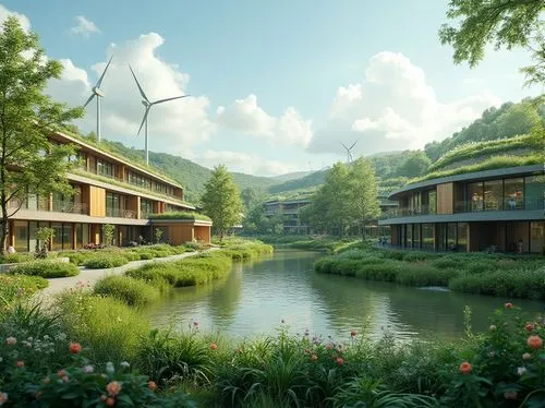 ecovillages,ecovillage,ecotopia,golf resort,greenforest,cube stilt houses,asian architecture,stilt houses,ecoterra,tungsha,japan landscape,greentech,world digital painting,cohousing,streamwood,futuristic landscape,golf hotel,green valley,ecotrust,building valley,Photography,General,Realistic