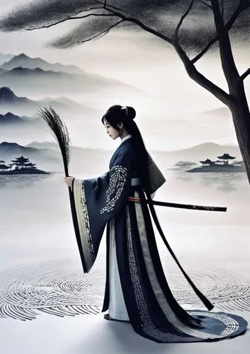 hanfu,wuxia,yi sun sin,japanese art,kunqu,xufeng,Illustration,Realistic Fantasy,Realistic Fantasy 08