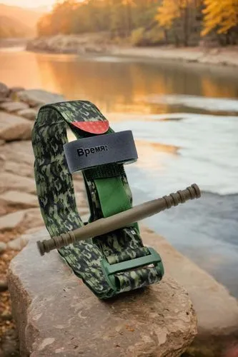 The figure stands atop a sleek stone podium, surrounded by a vast, ornate courtyard. The sun is setting, casting an orange and pink glow over the scene.,a green camo print belt with two oar,camping ch