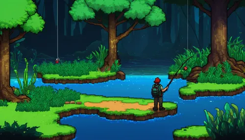 cartoon video game background,swampy landscape,underground lake,cartoon forest,forest background,elven forest,a small lake,monkey island,pixel art,riparian forest,the forest,forest glade,the brook,fairy forest,the forests,druid grove,swamp,forests,tileable,river pines,Illustration,Paper based,Paper Based 19