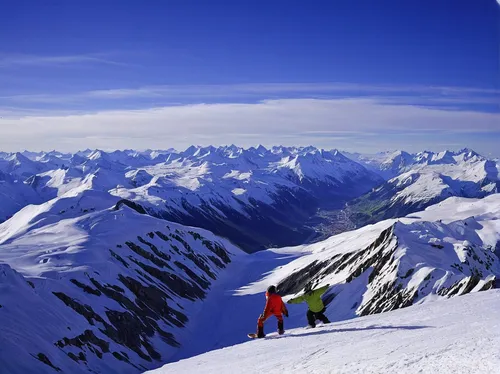 Snowboarder on top of Glacier at La Plagne ski resort, Tarentaise, Savoy, French Alps, France, Europe,ski touring,ortler winter,ski mountaineering,top mount horn,mont blanc,arlberg,ortler,alpine skiin