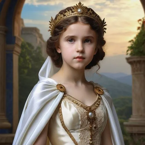 bouguereau,the prophet mary,cepora judith,child portrait,princess sofia,angel moroni,mystical portrait of a girl,portrait of a girl,mary 1,portrait of christi,first communion,princess leia,diadem,fatima,the angel with the veronica veil,little princess,mary-gold,princess crown,brazilian monarchy,frederic church,Photography,General,Realistic