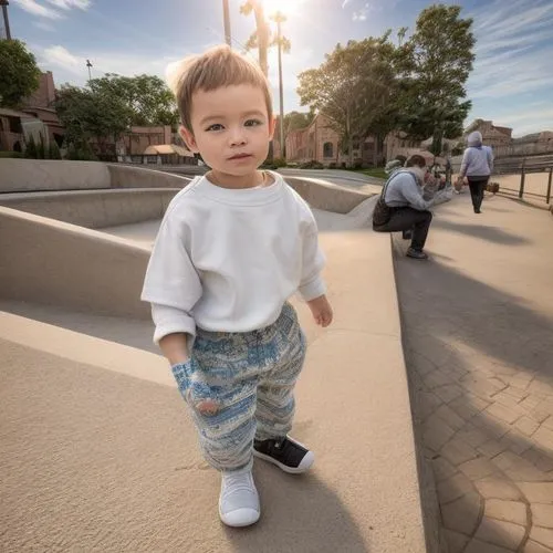 a young child standing on concrete near trees,toddler in the park,koston,jaxon,lilladher,eissa,kayden,Common,Common,Photography