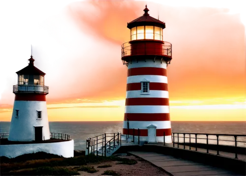 Lighthouse, seaside, towering structure, white and red stripes, lantern room, glass windows, spiral staircase, rusty iron door, waves crashing, seagulls flying, sunset background, warm golden light, 3