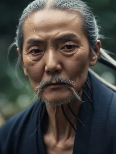 Yagyu Retsudo The leader of the Yagyuu samurai clan, ,a man with a beard and white hair is wearing a head piece,michizane,gudeok,sanjuro,seondeok,xiaojian,jincai,Photography,General,Cinematic