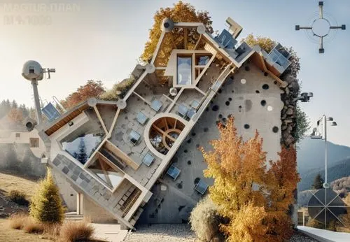 a house on the top of a hill in front of a mountain,miniature house,fairy tale castle,winterfell,crooked house,mountain settlement,fairytale castle,Photography,General,Realistic