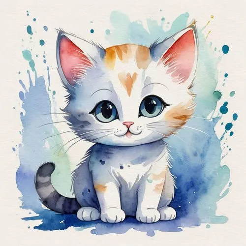 watercolor cat,cat on a blue background,watercolor baby items,cat with blue eyes,drawing cat,cat vector,calico cat,cartoon cat,blue eyes cat,cat drawings,watercolor blue,ginger kitten,cute cat,kitten,cat portrait,turkish van,pet portrait,japanese bobtail,calico,cat cartoon,Illustration,Paper based,Paper Based 25