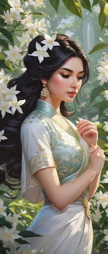 jasmine blossom,jasmine flower,jasmine flowers,a beautiful jasmine,jasmine,scent of jasmine,night-blooming jasmine,farmer's jasmine,flower jasmine,jasmin flower,girl in flowers,white blossom,flower background,summer jasmine,girl picking flowers,ao dai,indian jasmine,spring background,flower painting,lilly of the valley,Conceptual Art,Fantasy,Fantasy 03