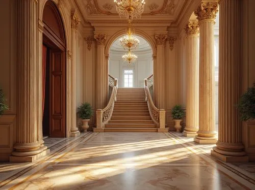 hallway,neoclassical,corridor,palladianism,hallway space,entrance hall,outside staircase,staircase,marble palace,corridors,archly,foyer,cochere,bahai,europe palace,the threshold of the house,palladian,grandeur,neoclassicism,hall of nations,Photography,General,Realistic