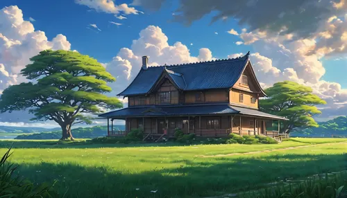 studio ghibli,home landscape,ghibli,wooden house,lonely house,little house,dreamhouse,beautiful home,log home,house in the forest,summer cottage,ancient house,small house,traditional house,landscape background,country house,my neighbor totoro,roof landscape,weatherboarded,country cottage,Photography,General,Natural