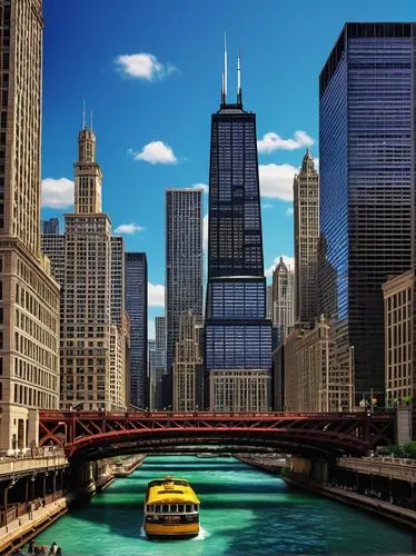 chicago,chicago skyline,water taxi,chicagoan,chicagoland,new york taxi,cityhopper,metra,motorcity,cityflyer,water bus,yellow taxi,turismo,streeterville,dearborn,citybus,cta,city bus,city scape,taxi boat,Art,Classical Oil Painting,Classical Oil Painting 36