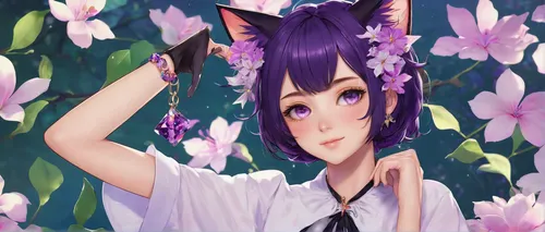 wisteria,spring background,flower background,cat ears,flower cat,purple background,portrait background,kitsune,purple wallpaper,lilac blossom,floral background,japanese floral background,springtime background,wisteria shelf,transparent background,japanese sakura background,butterfly background,sakura background,jacaranda,lilikoi,Illustration,Paper based,Paper Based 14