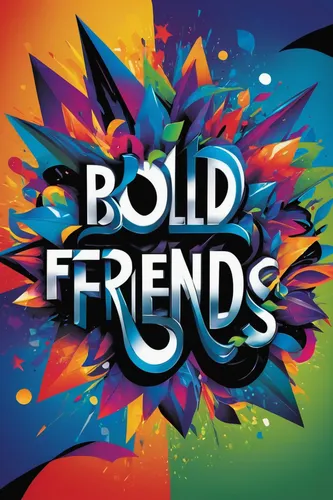 Create a bold Friends logo with bold letters and dynamic illustrations.,colorful foil background,bolid,fold,social logo,bolt clip art,bonded,logo header,cd cover,boulid,backgrounds texture,color backg