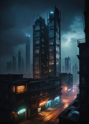 arkham,shadowrun,black city,bladerunner,coldharbour,cosmodrome,gotham,hawken,highrises,cityscape,darktown,high rises,cyberpunk,destroyed city,city at night,metropolis,cybertown,dystopian,megapolis,industrial landscape,Art,Classical Oil Painting,Classical Oil Painting 42