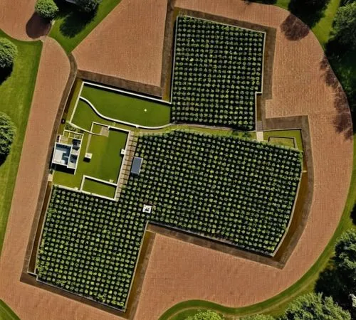 aerial view of garden with trees and a lot,solar farm,solar field,solar power plant,solar panels,ecovillages,solar photovoltaic,Photography,General,Realistic