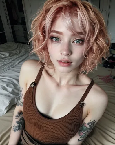 Short white hair, Undercut Hairstyle, Nummer VI tattoo under the left eye, small browscar, small lipscar, sitting on bed, Dominant, scars, ripped body, Bad ass, cyberpunk, goth,peach color,realdoll,ro