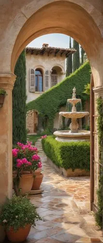 tuscan,provencal,archways,pergola,provencal life,masseria,landscaped,home landscape,pienza,tuscany,courtyard,courtyards,toscane,cortile,provence,hacienda,bougainvilleans,mdina,bougainvilleas,patios,Illustration,Abstract Fantasy,Abstract Fantasy 03