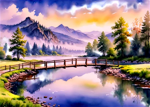 landscape background,watercolor background,river landscape,nature landscape,salt meadow landscape,nature background,watercolor,mountain landscape,mountain scene,landscape nature,beautiful landscape,alpine landscape,watercolor painting,photo painting,art painting,fantasy landscape,mountainlake,world digital painting,watercolorist,mountain lake,Illustration,Paper based,Paper Based 24